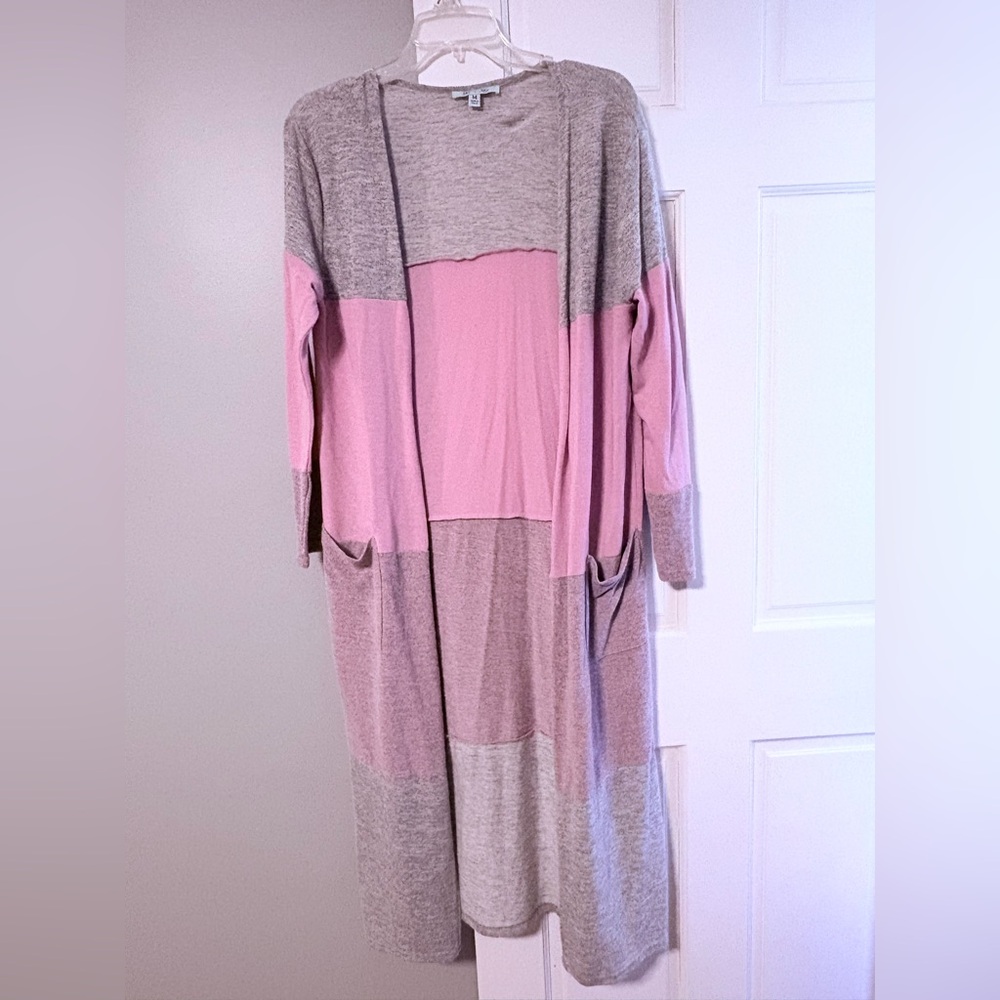 Pink and Gray Colorblock Cardigan